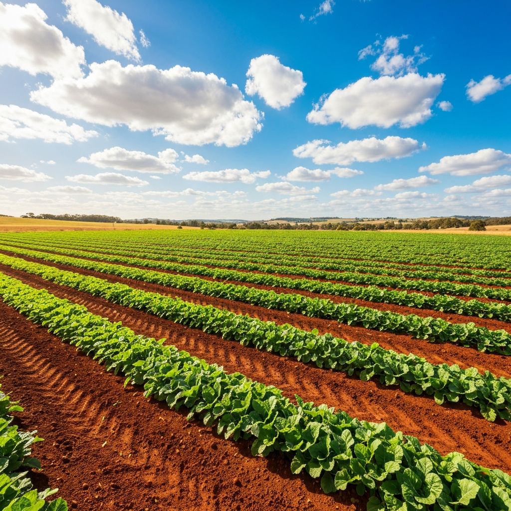 Dilliro Vegetables farm fields with rows of lush green vegetable plants in Tahmoor, NSW
